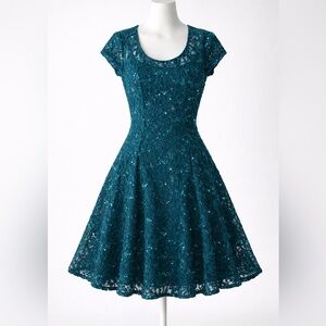 SOLD Speechless Lace and Shimmer Mini Teal Dress